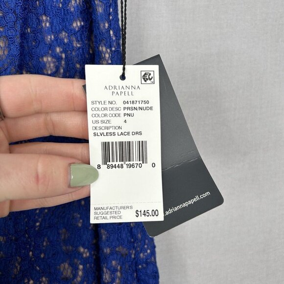 Adrianna Papell Womens Dress 4 Blue Lace Overlay Sheath Evening Modest Elegant - Picture 9 of 14